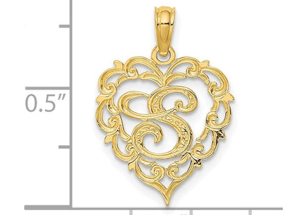 14KY Heart Script Letter Initial Charm Necklace Pendant Jewelry Accessory (Style K6424S)