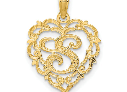 14KY Heart Script Letter Initial Charm