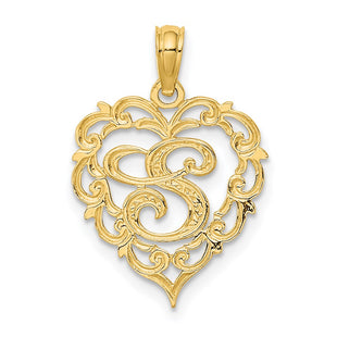14KY Heart Script Letter Initial Charm Necklace Pendant Jewelry Accessory (Style K6424S)