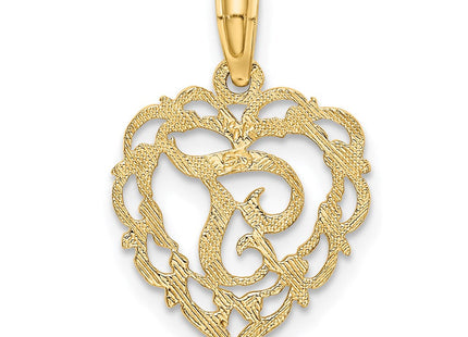 14KY Heart Script Letter Initial Charm Necklace Pendant Jewelry Accessory (Style K6424T)