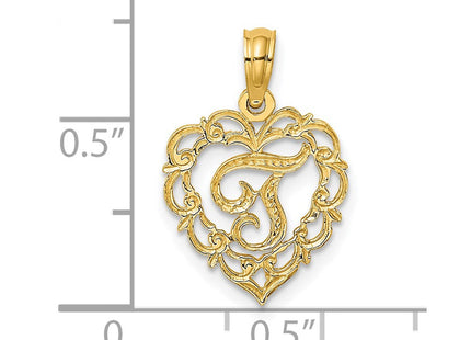 14KY Heart Script Letter Initial Charm Necklace Pendant Jewelry Accessory (Style K6424T)