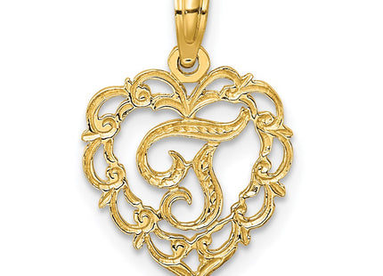 14KY Heart Script Letter Initial Charm Necklace Pendant Jewelry Accessory (Style K6424T)