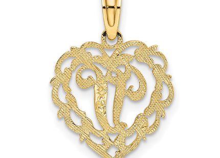 14KY Heart Script Letter Initial Charm Necklace Pendant Jewelry Accessory (Style K6424V)
