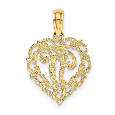 14KY Heart Script Letter Initial Charm Necklace Pendant Jewelry Accessory