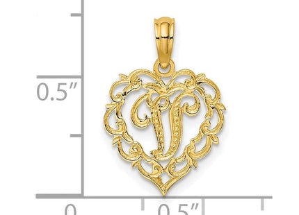 14KY Heart Script Letter Initial Charm Necklace Pendant Jewelry Accessory (Style K6424V)
