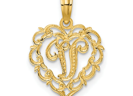 14KY Heart Script Letter Initial Charm
