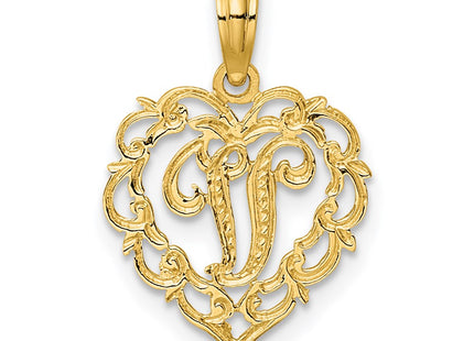 14KY Heart Script Letter Initial Charm Necklace Pendant Jewelry Accessory (Style K6424V)