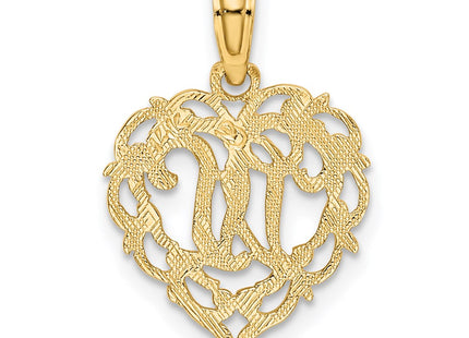14KY Heart Script Letter Initial Charm Necklace Pendant Jewelry Accessory (Style K6424W)