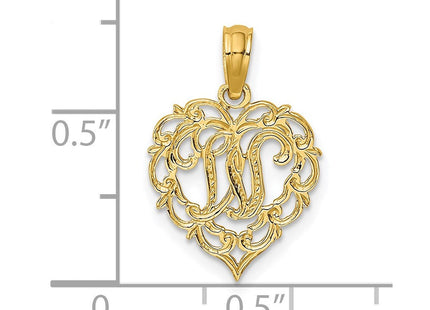 14KY Heart Script Letter Initial Charm Necklace Pendant Jewelry Accessory (Style K6424W)