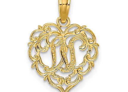14KY Heart Script Letter Initial Charm Necklace Pendant Jewelry Accessory (Style K6424W)