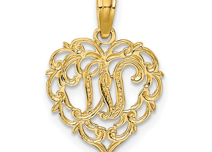 14KY Heart Script Letter Initial Charm