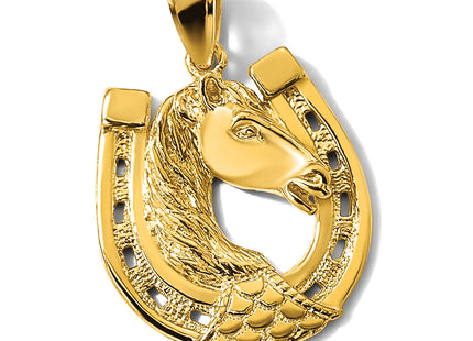 14K Polished and Engraved Horse Head In Shoe Charm