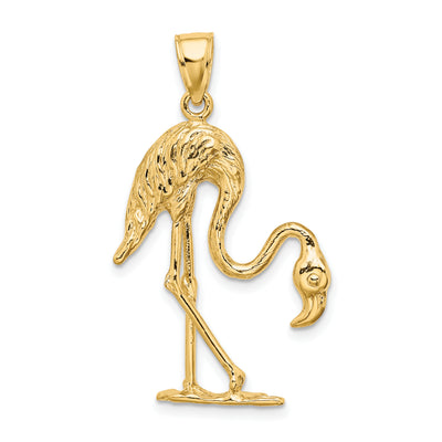 14K 3-D Textured Flamingo Charm, 35 x 22.1mm