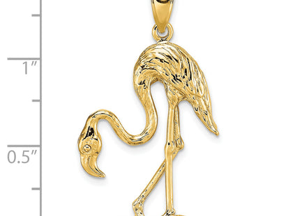 14K 3-D Textured Flamingo Charm, 35 x 22.1mm