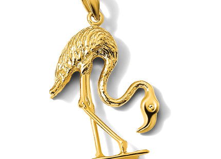 14K 3-D Textured Flamingo Charm, 35 x 22.1mm