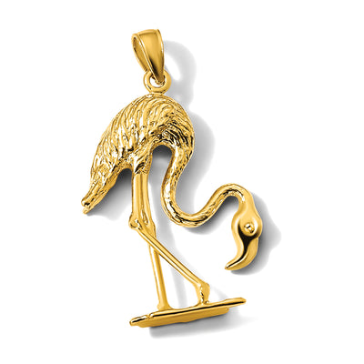 14K 3-D Textured Flamingo Charm, 35 x 22.1mm