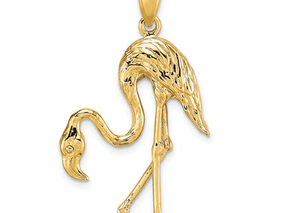 14K 3-D Textured Flamingo Charm, 35 x 22.1mm