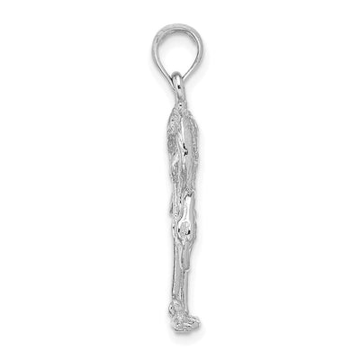 14K White Gold 3-D Textured Flamingo Charm, 28 x 17.1mm