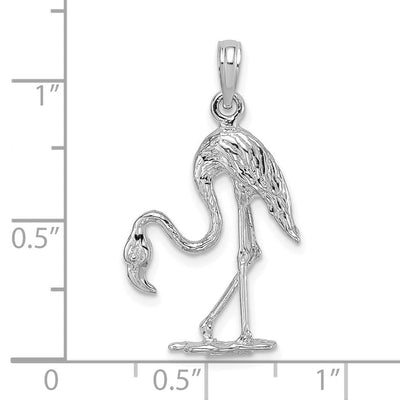 14K White Gold 3-D Textured Flamingo Charm, 28 x 17.1mm