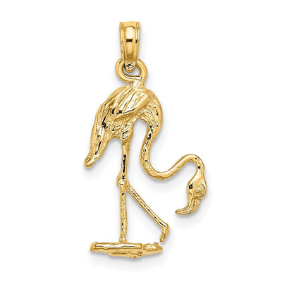 14K 3-D Textured Flamingo Charm, 35 x 22.1mm