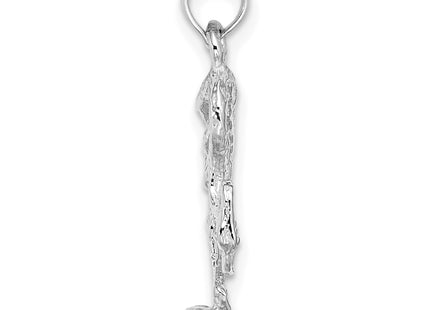 14K White Gold 3-D Textured Flamingo Charm, 22 x 12.5mm
