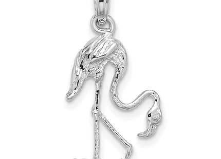 14K White Gold 3-D Textured Flamingo Charm, 22 x 12.5mm
