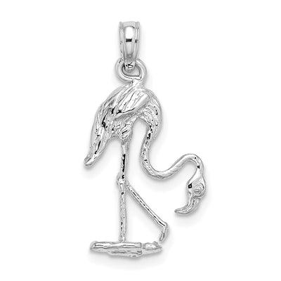 14K White Gold 3-D Textured Flamingo Charm, 22 x 12.5mm