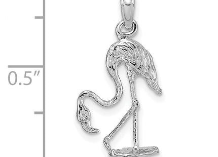 14K White Gold 3-D Textured Flamingo Charm, 22 x 12.5mm