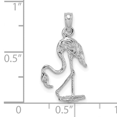 14K White Gold 3-D Textured Flamingo Charm, 22 x 12.5mm