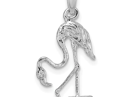 14K White Gold 3-D Textured Flamingo Charm, 22 x 12.5mm
