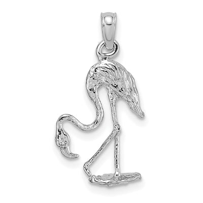 14K White Gold 3-D Textured Flamingo Charm, 22 x 12.5mm