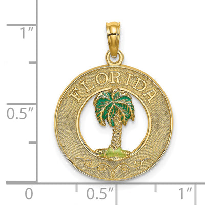 14K FLORIDA Enamel Palm Tree Circle Charm