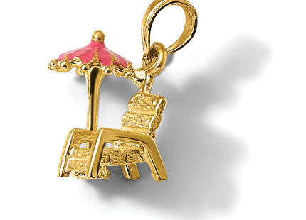 14K 3-D Pink Enamel Beach Chair and Umbrella Charm