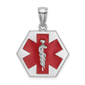 14K White Gold Enameled Textured Back Caduceus Medical Disc