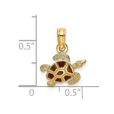 14K Textured and Enameled Sea Turtle Charm, 17 x 11.5mm