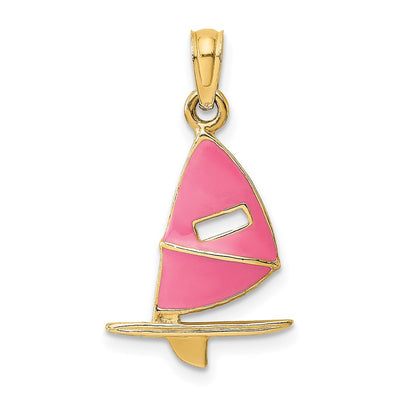 14K Pink Enameled Windsail Surf Board Charm