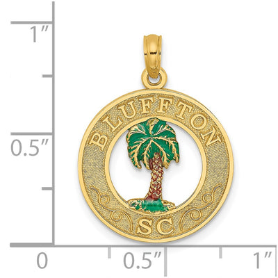 14K BLUFFTON SC Circle Enameled Palm Tree Charm
