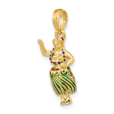 14K 3-D Hula Girl w/ Moveable Grass Skirt Charm