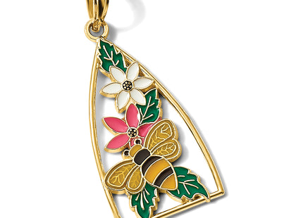 14K Enameled Bumblebee and Flowers Triangle Charm