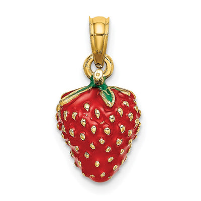 14K W/ Enamel 3-D Strawberry and Leaf Charm