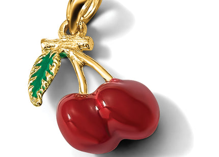 14K 3-D Enamel Cherries W/ Leaf Charm