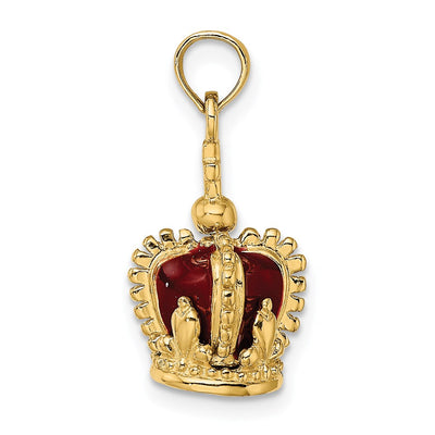 14K 3-D w/ Red Enamel Inside Crown w/ Cross On top Charm