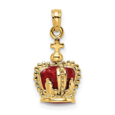 14K 3-D w/ Red Enamel Inside Crown w/ Cross On top Charm