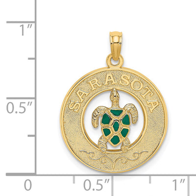 14K w/ Enamel Turtle SARASOTA Circle Charm