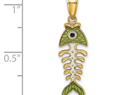 14k 3D Green Enamel Fish Bone Charm