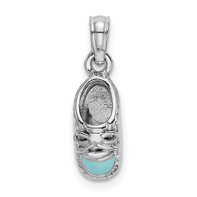 14K White Gold 3-D Light Blue Enamel Baby Shoe Charm