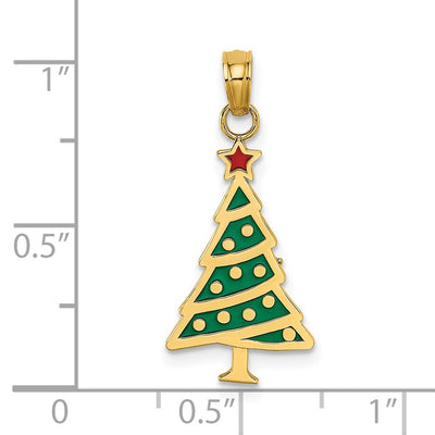 14K Enamel Green Christmas Tree w/ Red Star Charm