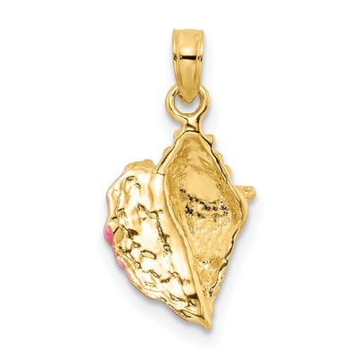 14K Textured and Enamel Conch Shell Pendant, 19 x 9.8mm