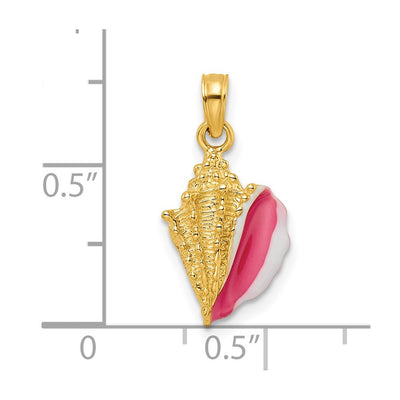 14K Textured and Enamel Conch Shell Pendant, 19 x 9.8mm