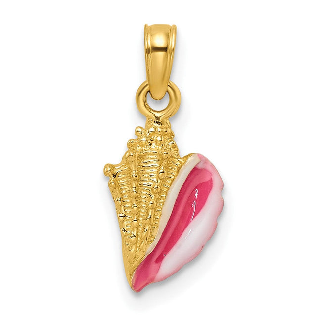 14k Textured and Enamel Conch Shell Pendant, 17 x 7.65mm
